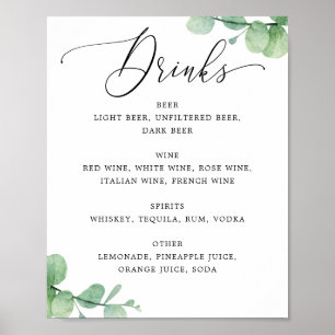 Poster Panneau de menu de bar à eucalyptus Boissons de