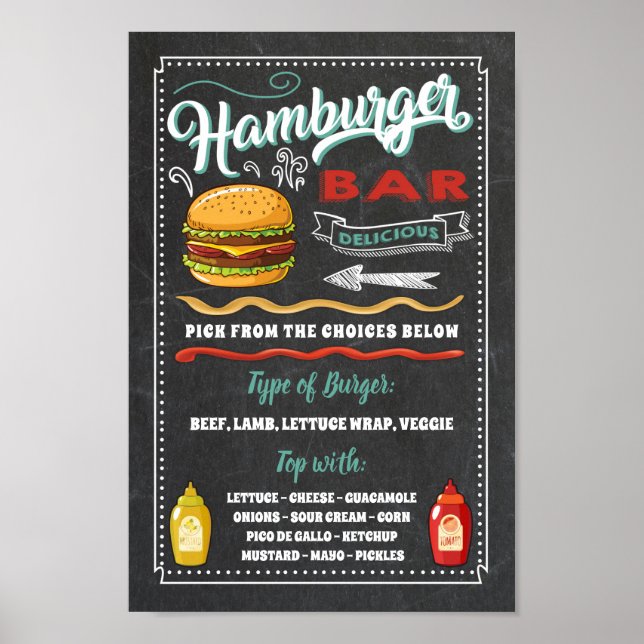 Poster Panneau de menu de bar à hamburgers pour fête (Devant)