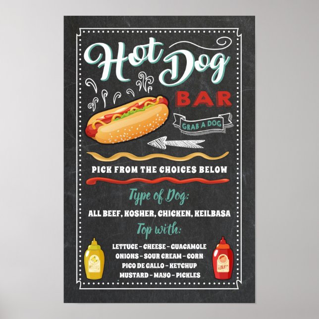 Poster Panneau de menu de bar à hot-dog pour fête (Devant)