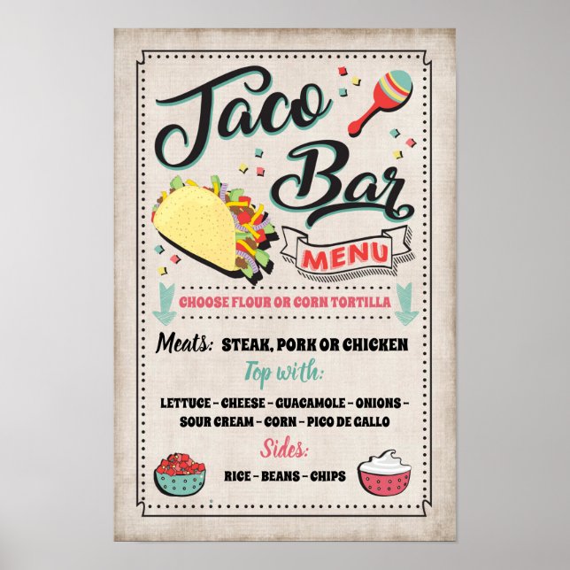 Poster Panneau de menu de bar à tacos pour fête (Devant)