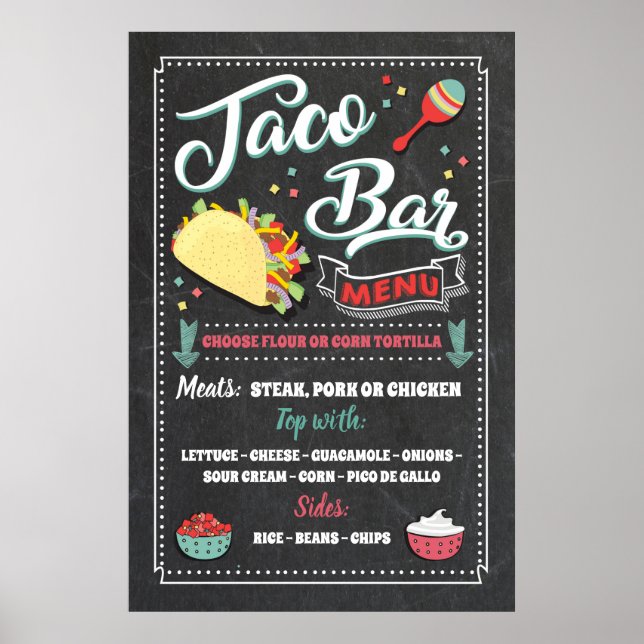 Poster Panneau de menu de bar à tacos pour fête (Devant)