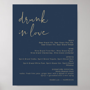 Poster Panneau de menu de bar Amour enivrant CAITLIN bleu
