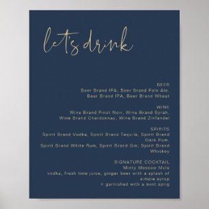 Poster Panneau de menu de bar CAITLIN Navy & Or Let's Dri
