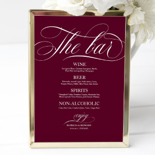 Poster Panneau de menu de bar de mariage Chic Bourgogne M