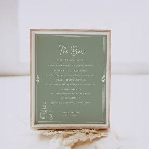 Poster Panneau de menu de bar de mariage en vert sauge ol