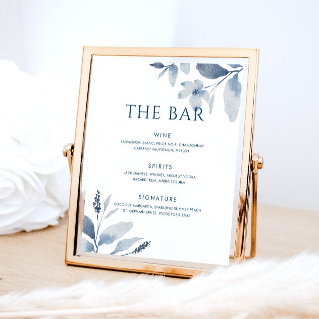 Poster Panneau de menu de bar de mariage floral aquarelle (Créateur téléchargé)