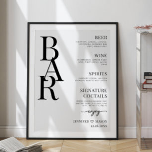 Poster Panneau de menu de bar de mariage simple minimalis