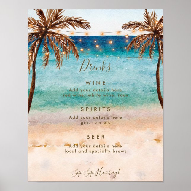 Poster panneau de menu de bar de mariage sur la plage tro (Devant)