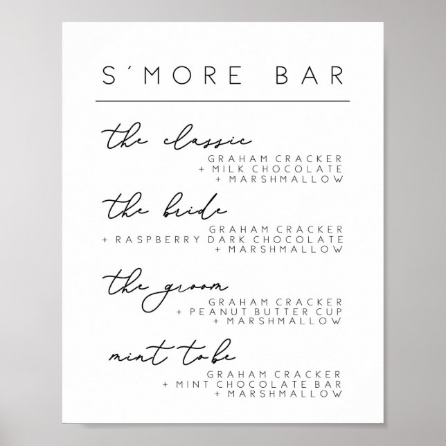 Poster Panneau de menu de bar de S'mores de mariage, Affi (Devant)