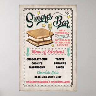 Poster Panneau de menu de bar de S'mores pour fête