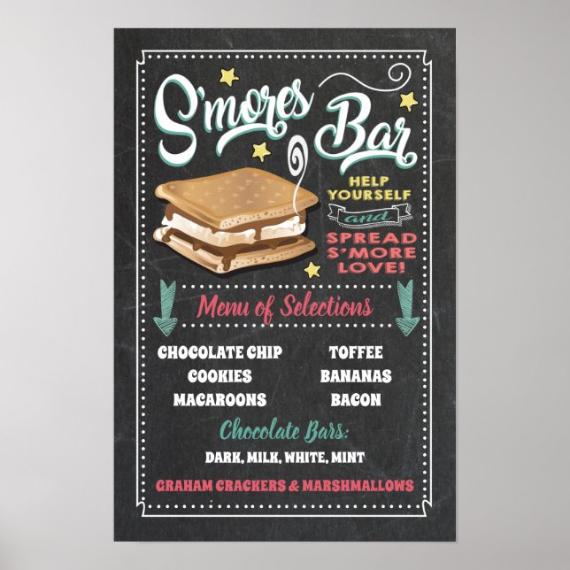 Poster Panneau de menu de bar de S'mores pour fête (Devant)