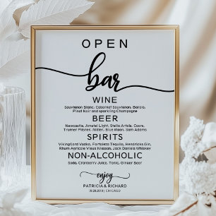 Poster Panneau de menu de bar ouvert pour mariage, callig