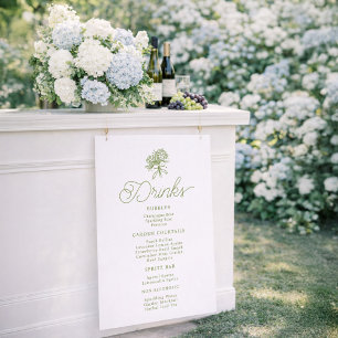 Poster Panneau de menu de boissons aux hortensias vert sa