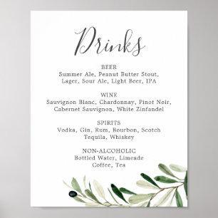Poster Panneau de menu de boissons de mariage à la branch