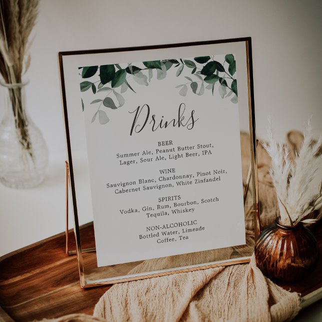 Poster Panneau de menu de boissons de mariage à la verdur (Créateur téléchargé)