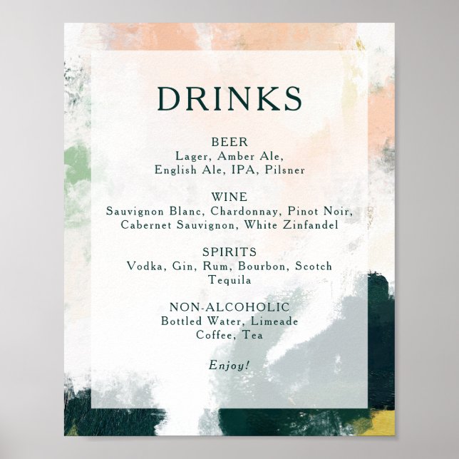 Poster Panneau de menu de boissons de mariage abstrait co (Devant)