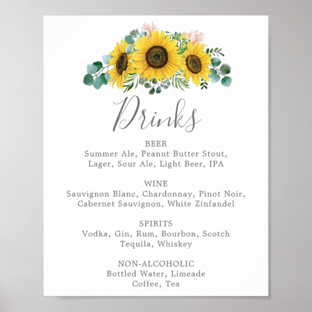 Poster Panneau de menu de boissons de mariage au tourneso (Devant)