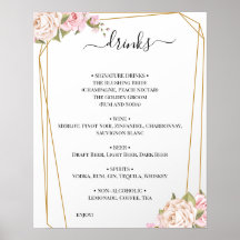 Panneau de menu de boissons de mariage aux roses f