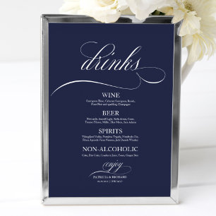 Poster Panneau de menu de boissons de mariage chic bleu m