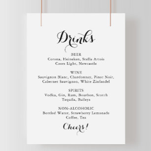 Poster Panneau de menu de boissons de mariage en calligra