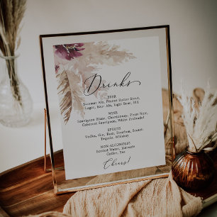 Poster Panneau de menu de boissons de mariage en herbe de