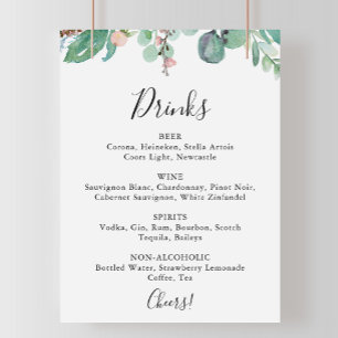 Poster Panneau de menu de boissons de mariage floral trop