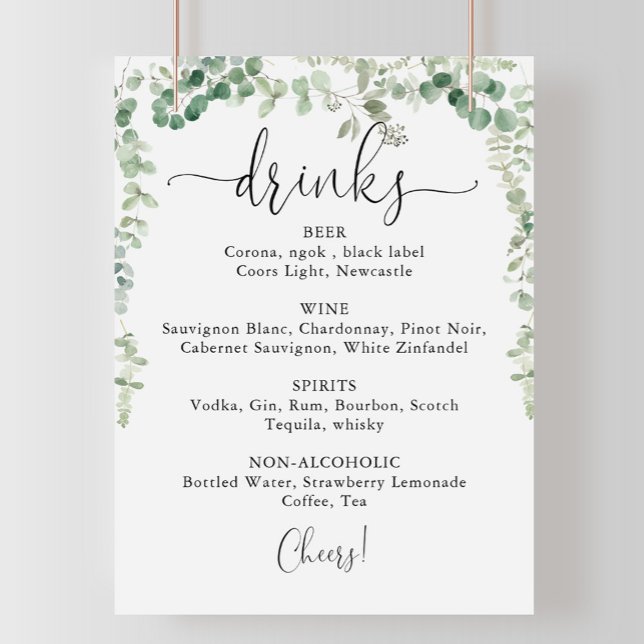 Poster Panneau de menu de boissons de mariage minimaliste (Créateur téléchargé)