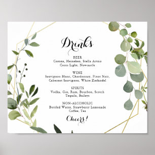 Poster Panneau de menu de boissons de mariage tropical or