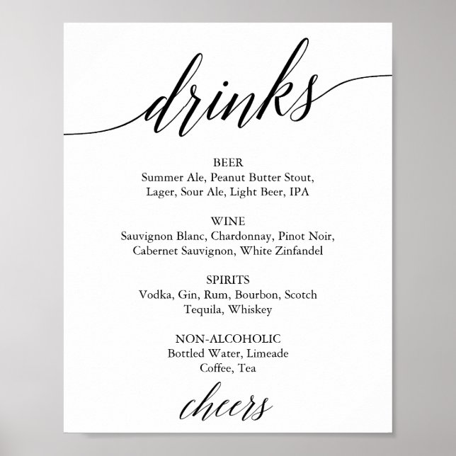 Poster Panneau de menu de boissons en calligraphie noire  (Devant)