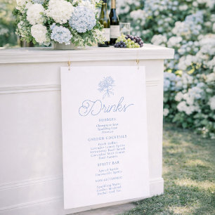Poster Panneau de menu de boissons Hydrangea Bleu Françai