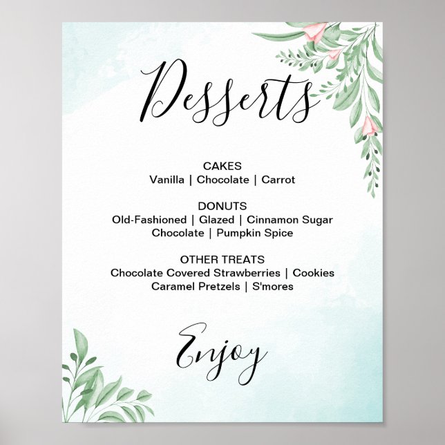 Poster Panneau de menu de dessert de mariage Eucalyptus B (Devant)