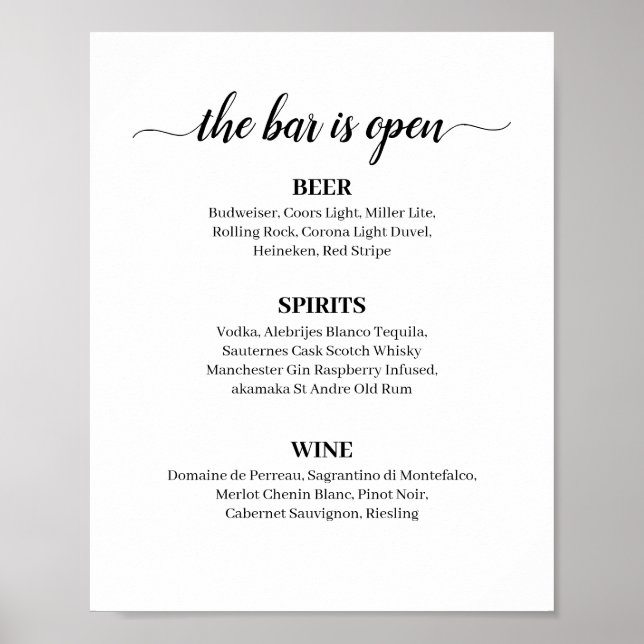 Poster Panneau de menu de la barre de Mariage de calligra (Devant)