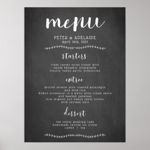 Poster Panneau de menu de mariage à craie rustique / Affi