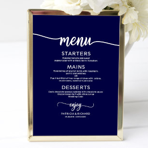 Poster Panneau de Menu de Mariage Chic Calligraphie Bleu 