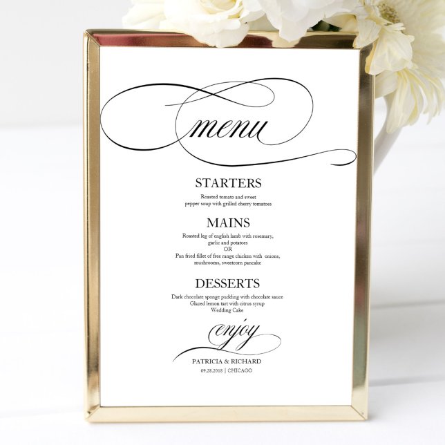 Poster Panneau de menu de mariage chic écriture noire (Créateur téléchargé)