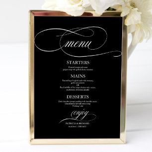 Poster Panneau de menu de mariage chic noir et blanc
