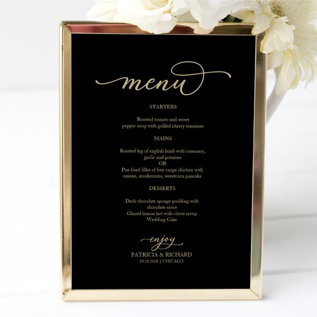 Poster Panneau de menu de mariage noir avec écriture doré (Créateur téléchargé)