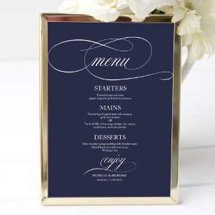 Poster Panneau de menu de mariage simple élégant bleu mar
