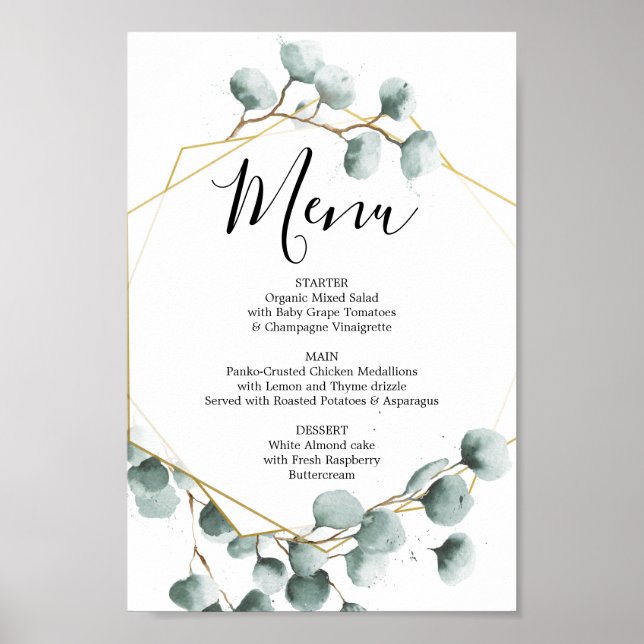 Poster Panneau de menu de verdure d'eucalyptus ou de menu (Devant)