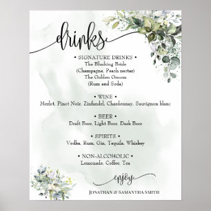 Poster Panneau de menu des boissons mariage eucalyptus su