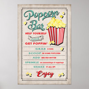 Poster Panneau de menu du bar à popcorn pour fête