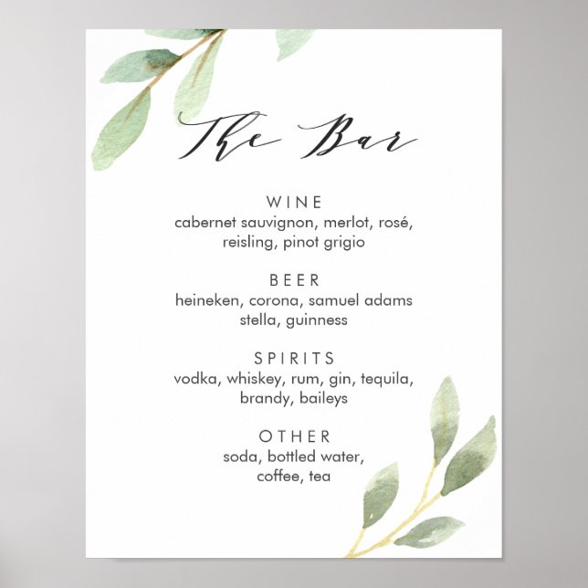 Poster Panneau de menu du Mariage botanique du feuillage  (Devant)