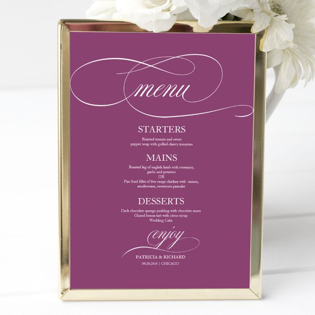 Poster Panneau de menu Mariage simple élégant pour châssi (Créateur téléchargé)