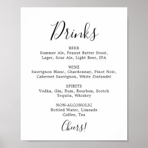 Poster Panneau de menu minimaliste Mariage Boissons