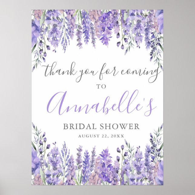 Poster Panneau de Merci de Fête des mariées floral violet (Devant)