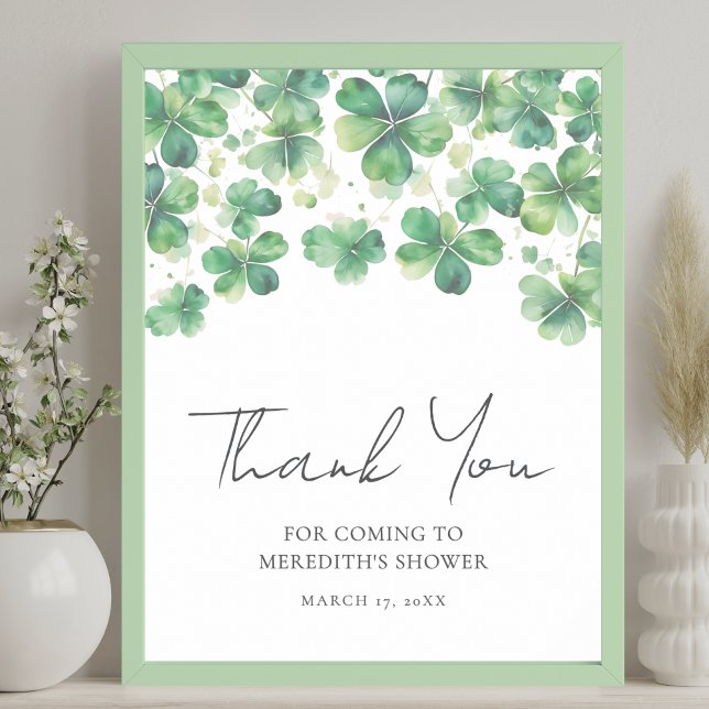 Poster Panneau de Merci de Fête des mariées shamrock (Shamrock Clover Bridal Shower Thank You Sign)