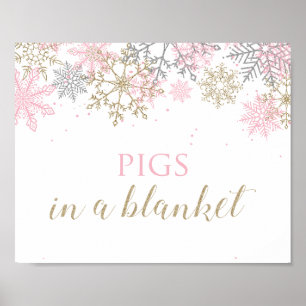 Poster Panneau de nourriture flocon de neige rose Winter 