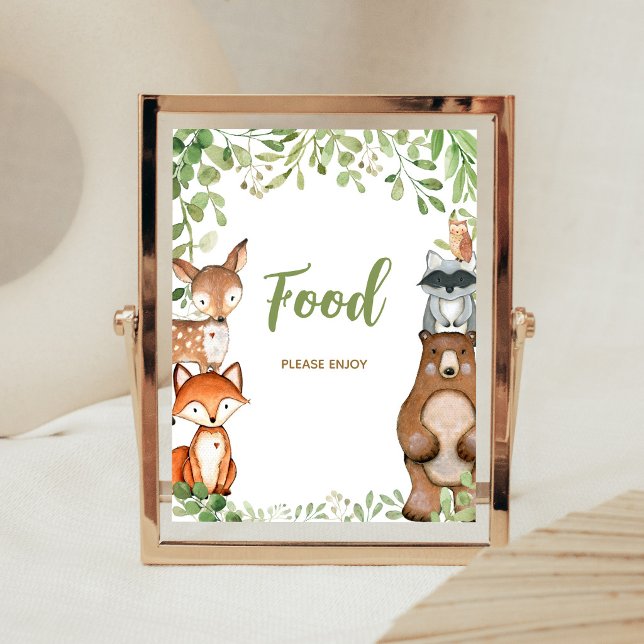 Poster Panneau de nourriture pour Baby Shower avec thème  (Woodland Animals Baby Shower Food Sign)