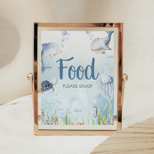Poster Panneau de nourriture pour Baby Shower Bleu sous l