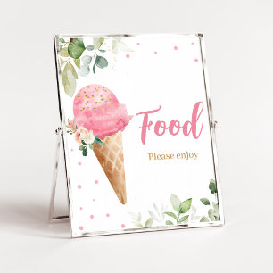 Poster Panneau de nourriture pour Baby Shower Glace Rose